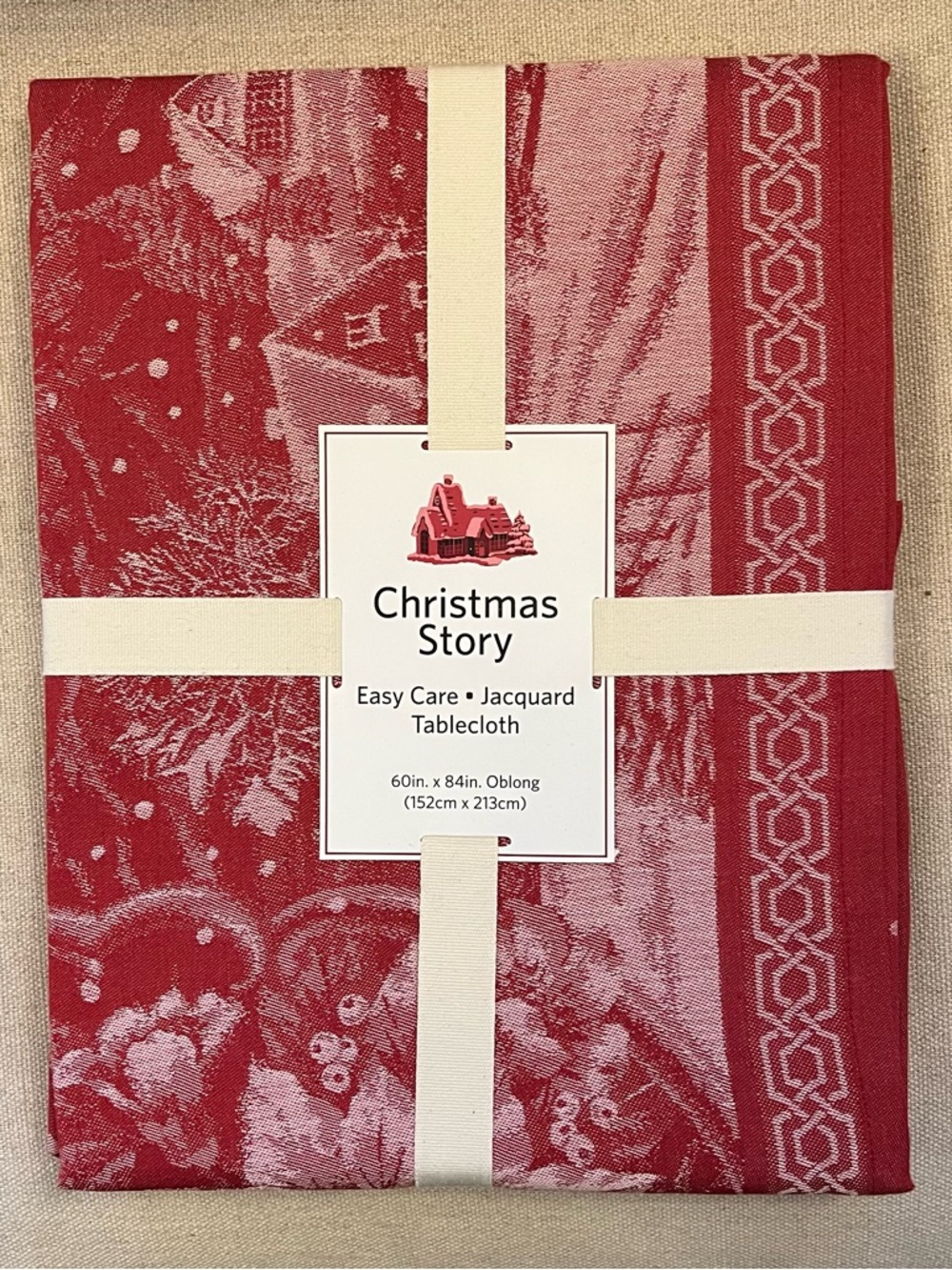 Red Jacquard Christmas Story Holiday Tablecloth 60” x 84”